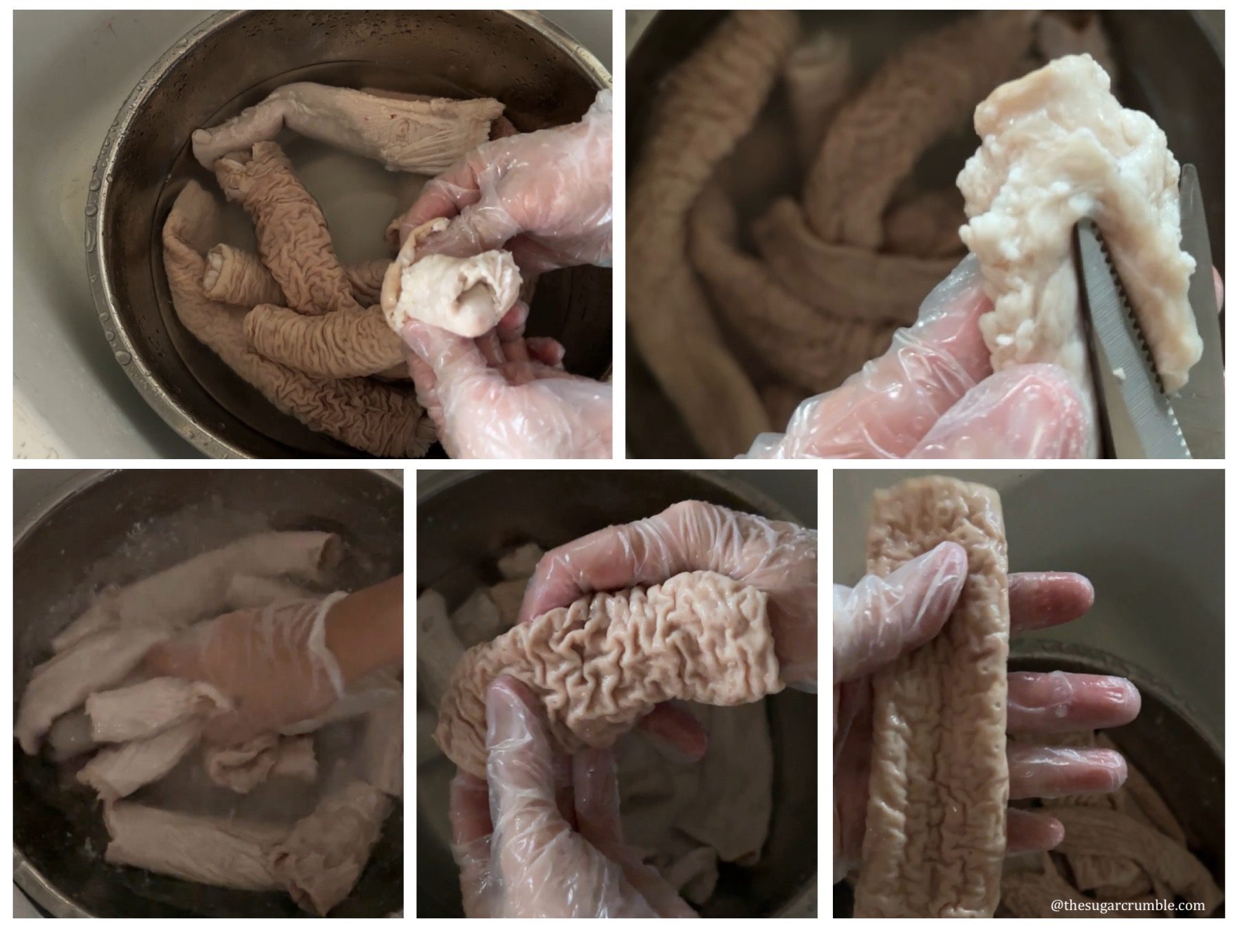 Flipping the intestines and trimming the fat