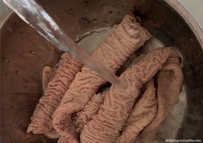 Intestines doused with boiling water