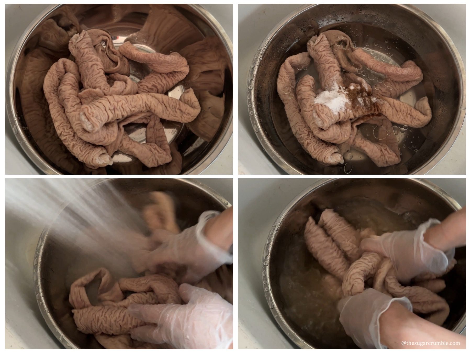 Washing intestines with salt and flour